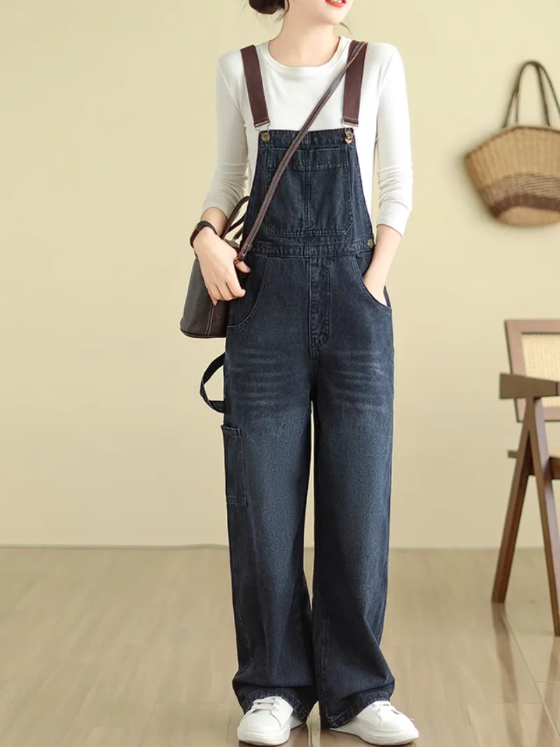 Women's Casual Versatile Straight Pockets Overalls Dungarees