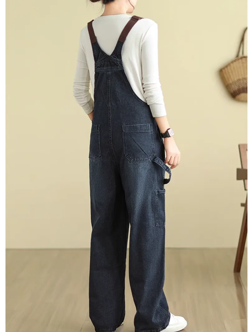 Women's Casual Versatile Straight Pockets Overalls Dungarees