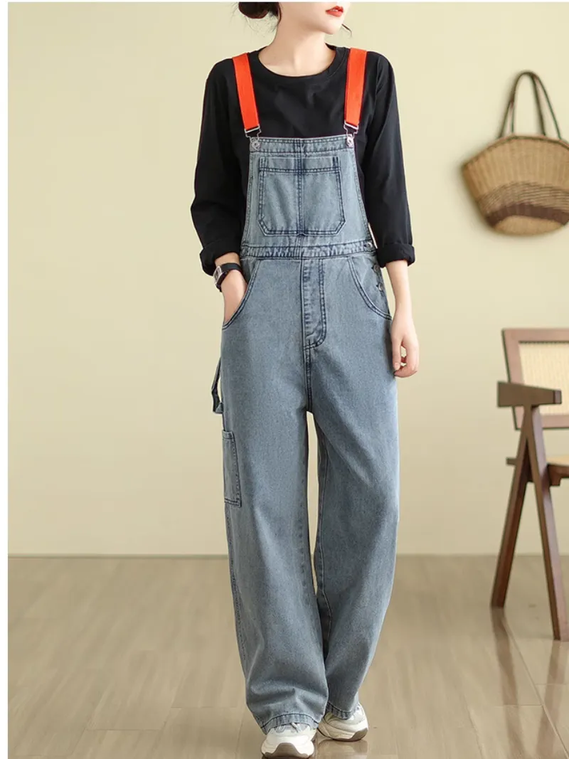 Women's Casual Versatile Straight Pockets Overalls Dungarees