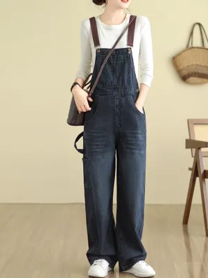 Women's Casual Versatile Straight Pockets Overalls Dungarees