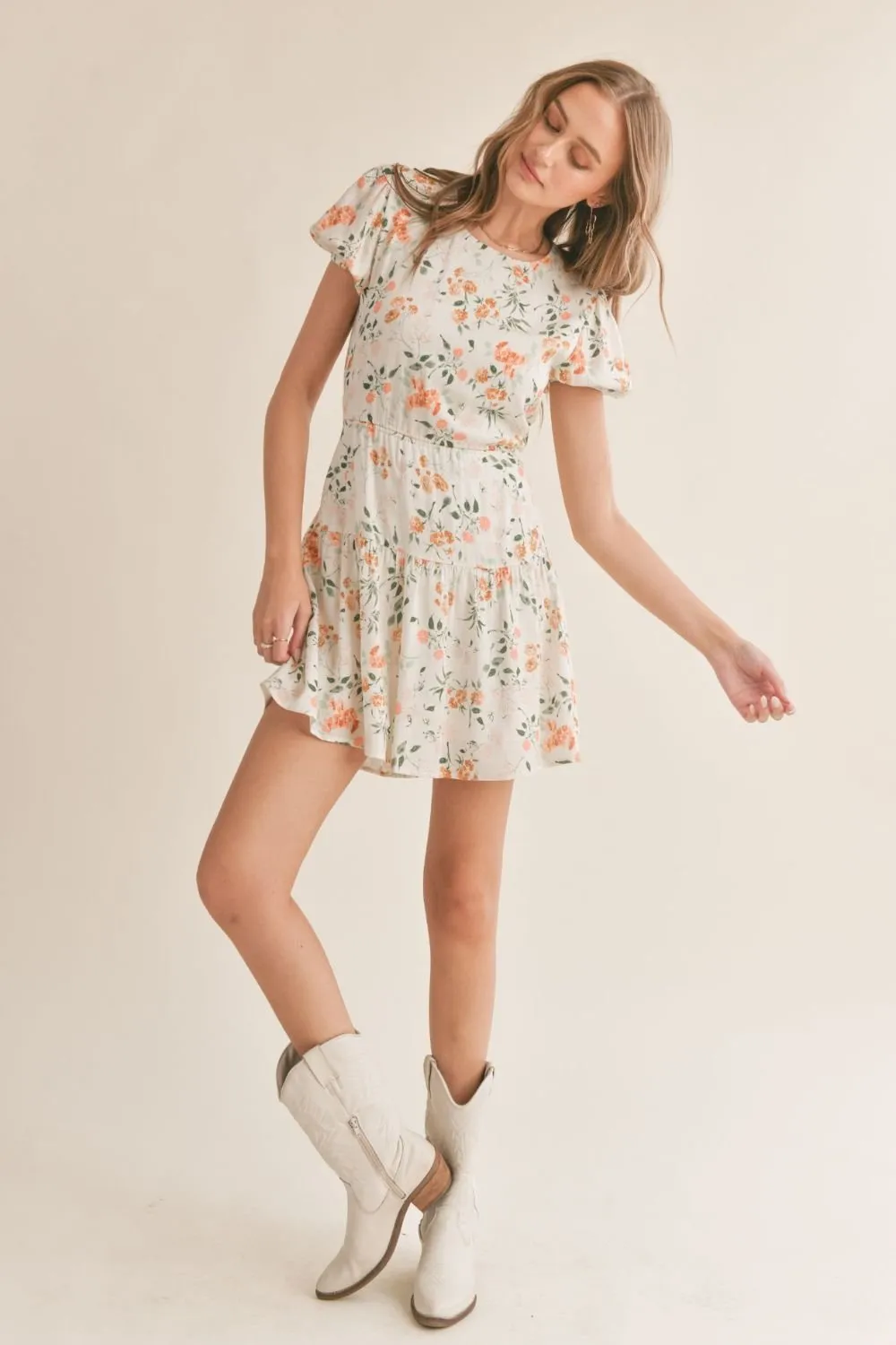 Women's French Country Bloom Cut Out Floral Mini Dress | IvoryMulti